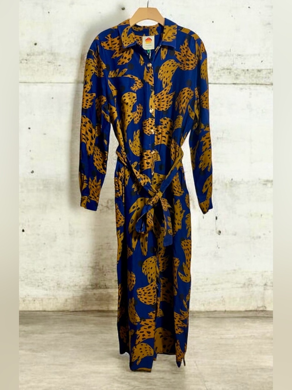 FARM RIO Bananica Navy Jumpsuit Banana Print Tie Waist Cropped size Small